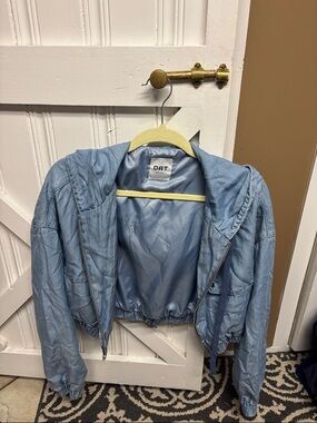 Oat New York Light Blue Hooded Cropped Bomber Jacket